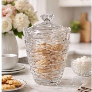 Block Northwinds Biscuit Barrel Jar w/ Lid 24% Lead Crystal Poland Vintage 1990s